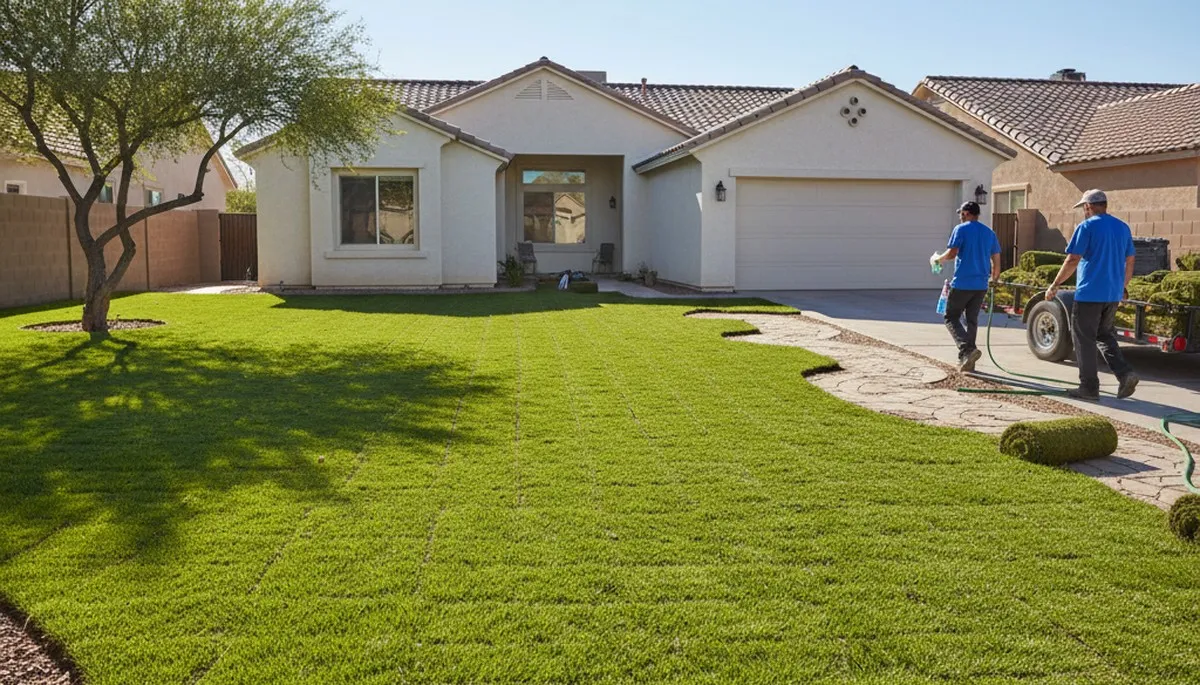 Freshly installed green sod lawn showcasing professional landscaping results in Las Vegas, NV
